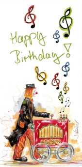 Grußkarte Küchenclown mit Orgel "Happy Birthday"