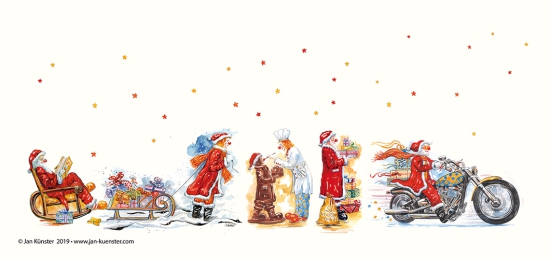 Greeting card "Santa Claus parade"