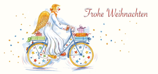 Weihnachtskarte "Engel mit Fahrrad"