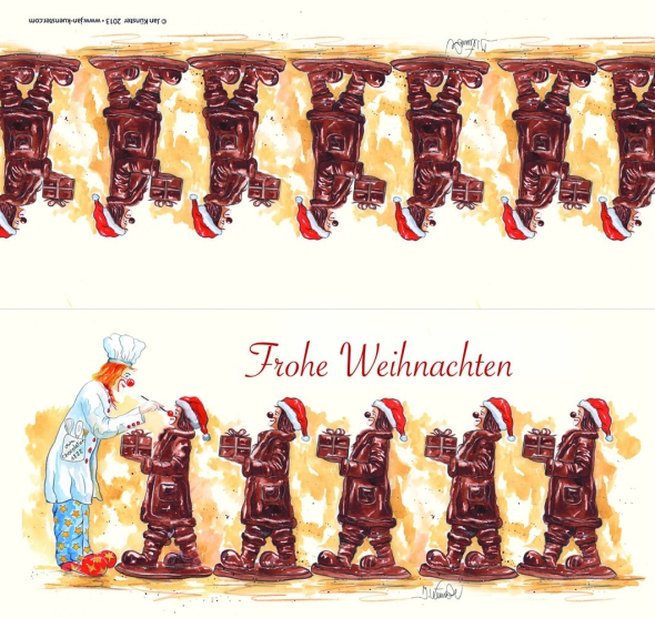 Greeting card "Chocolate Santas"