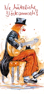 Grußkarte Clown mit Gitarre "Ne hätzliche Jlöckwunsch"